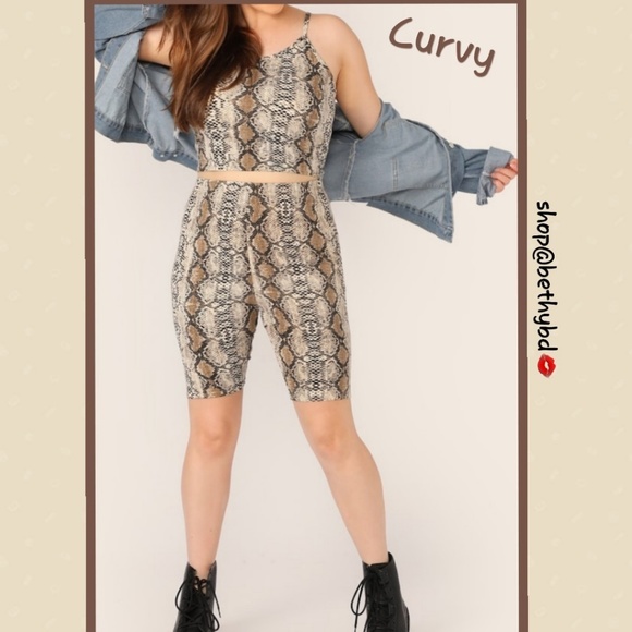 Curvy size Snakeskin Cami & Shorts Set athleisure - Picture 5 of 8